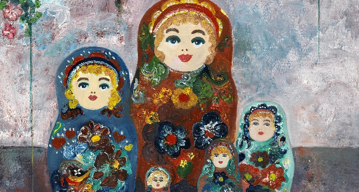Oil painting of traditional Russian dolls by Annya Sand