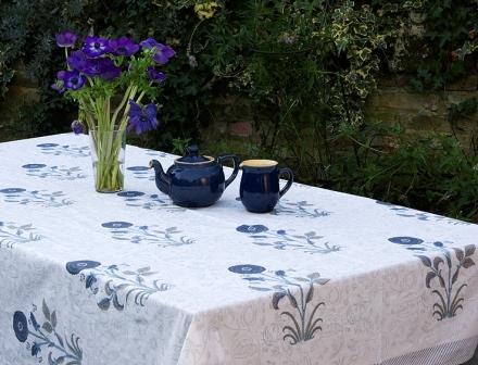 Block printed tablecloths – Blue Carnations