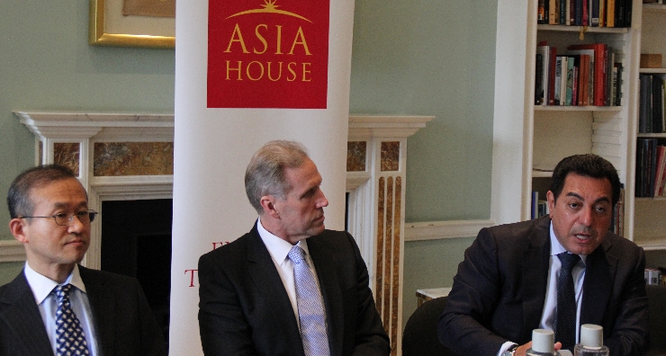 The South Korean Ambassador to the UK, HE Sungnam Lim, with CEO of Asia House Michael Lawrence and AMEC CEO Samir Brikho at Asia House.