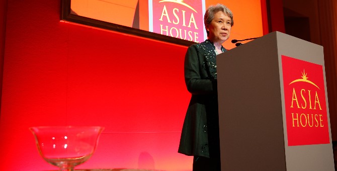 Temasek Executive Director and CEO Ho Ching is pictured giving a speech at a gala dinner held at London's Banqueting House where she was awarded the Asia House Asian Business Leaders Award 2014.