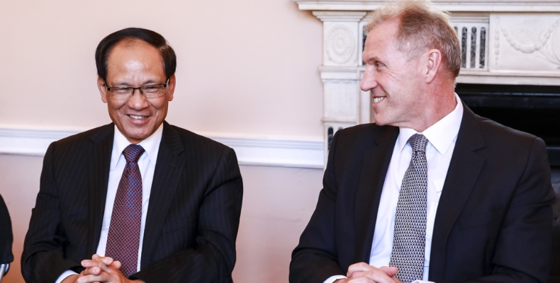 ASEAN Secretary-General HE Le Luong Minh, left, with CEO of Asia House Michael Lawrence, right, at a private briefing for Asia House corporate members. Copyright Miles Willis Photography