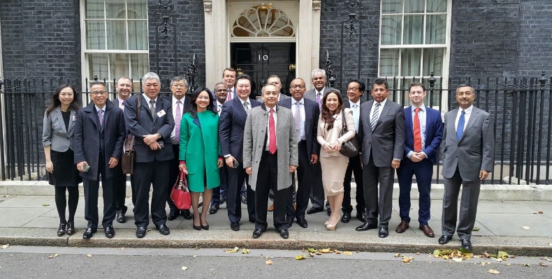 The delegation of business leaders from Southeast Asia outside No. 10 Downing Street