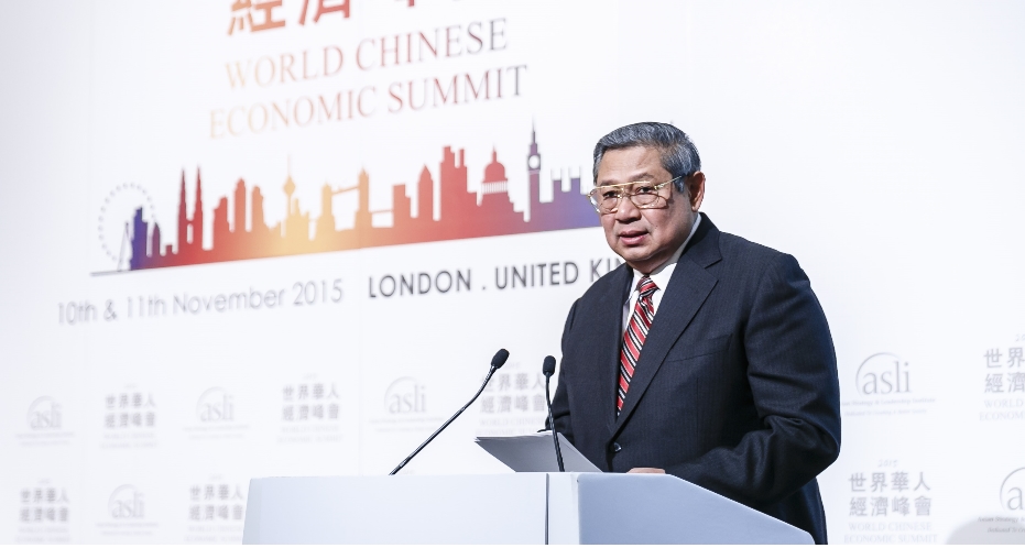 Former President of Indonesia H.E. Susilo Bambang Yudhoyono spoke about the need for closer ties between Europe and Asia when he delivered a special address at the 2015 World Chinese Economic Summit. Photo by Miles Willis
