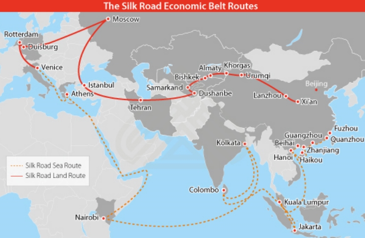 A map of The Silk Road Economic Belt Routes. Image copyright: Asia Briefing Ltd