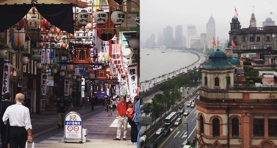 Pictured left is a scene from Tanukikoji shopping street in Sapporo, Japan and pictured right is a scene in Shanghai, China