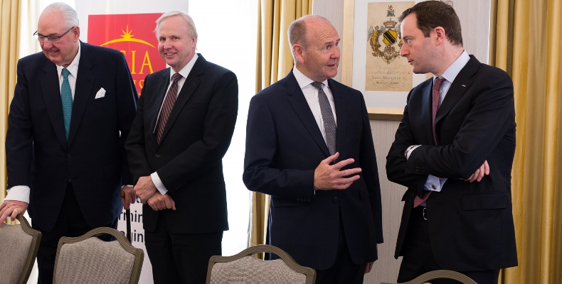 Pictured from left are Sir Henry Keswick, Chairman of Jardine Matheson, Bob Dudley, Group CEO of BP, Sir John Peace, Chairman of Standard Chartered and Paul Kahn, President of Airbus. Image credit: Chris Renton
