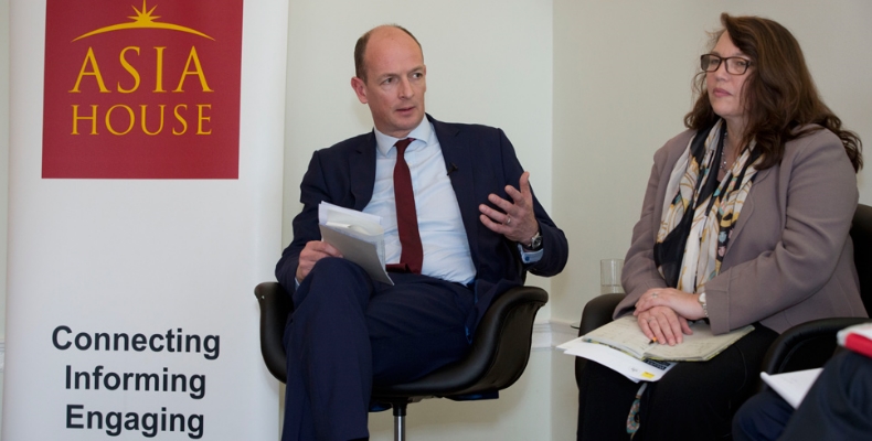 Mark Bowman, Director General, International Finance at HM Treasury, is pictured, left, with Yolande Barnes, Head of Savills World Research, right, during the panel discussion at Asia House. Image credit: George Torode