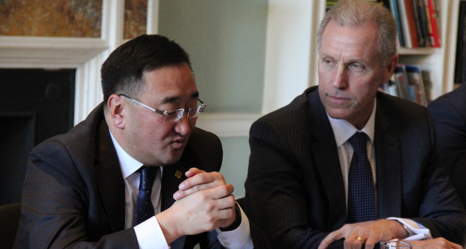 H.E Mr. Lundeg Purevsuren, Minister for Foreign Affairs of Mongolia, left, is pictured at the private briefing with Michael Lawrence, Chief Executive of Asia House, right