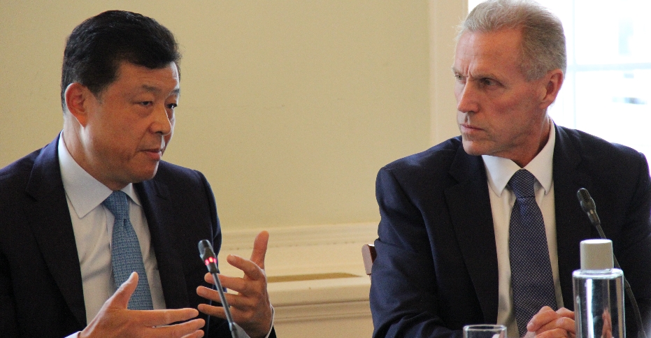 Pictured, left, is the Chinese Ambassador to the UK H.E. Liu Xiaoming with, right, Chief Executive of Asia House Michael Lawrence, at a private briefing held at Asia House for corporate members