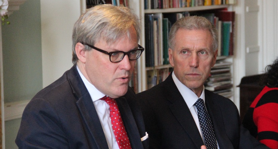 Andrew Patrick, British Ambassador to Myanmar, left and Michael Lawrence, Chief Executive, Asia House, right