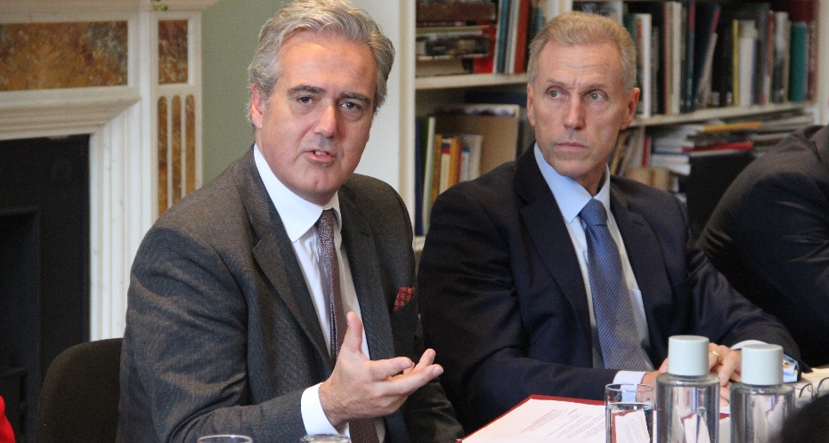 The Parliamentary Under Secretary of State at the Department for International Trade Mark Garnier MP (left) joined Asia House corporate members for a private briefing this morning. He is seen next to the Chief Executive of Asia House Michael Lawrence (right)