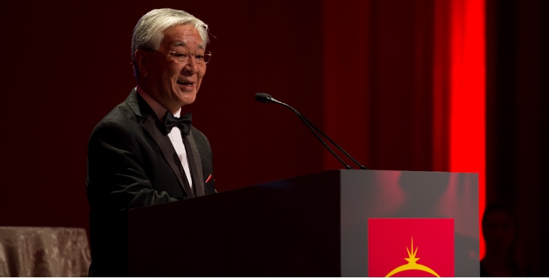 Hitachi Chairman Hiroaki Nakanishi said in his acceptance speech that he was grateful that Japan had joined the list of recipients of the award