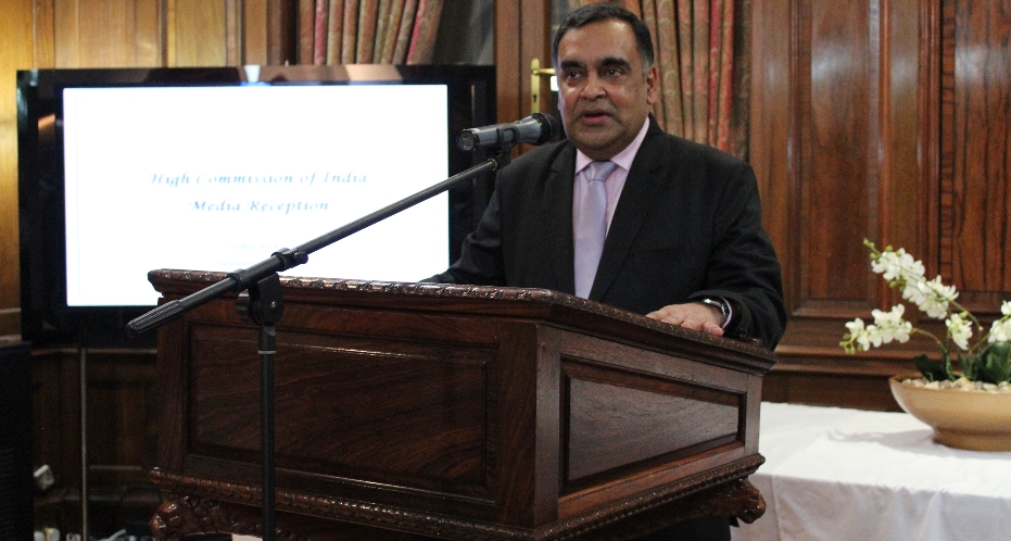 The newly appointed High Commissioner of India to the UK Mr Y.K. Sinha pictured giving a speech at Monday night's media reception held at India House